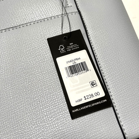 Karl Lagerfeld Tote Satchel Bag Gray Rhinestone Logo + Pouch Crossbody NWT $230 - Picture 9 of 9